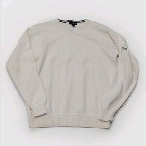 Nautica Size Large Cream Crew Neck Hidden Monogram Cotton Sweater Nauti Preppy